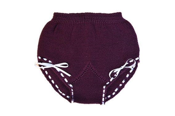 Braguitas de punto moradas con lacito gris