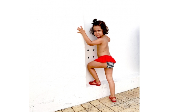 Culetín rayas marino y volante rojo