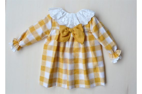 Vestido cuadros mostaza