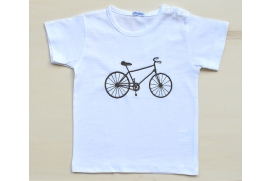 Camiseta blanca con bicicleta bordada marrón