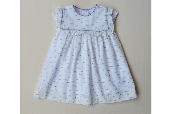 Vestido blanco plumeti pájaros