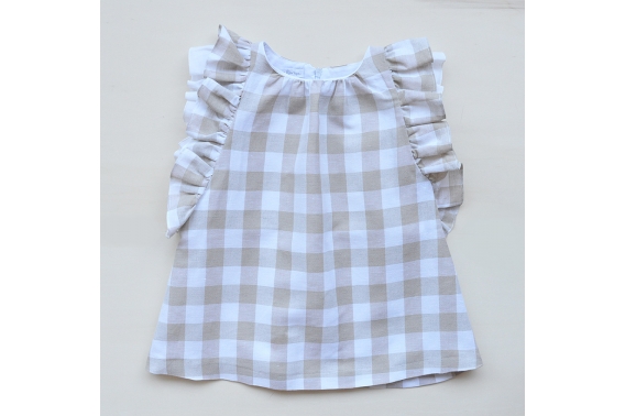 Vestido cuadros vichy beige