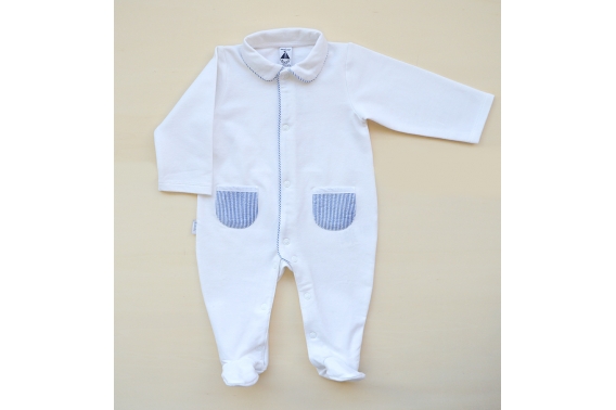 Pijama-buzo de primavera con vivo en el cuello y bolsillos de rayas