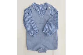 Camisa con cuello bebé de rayas marino y grises